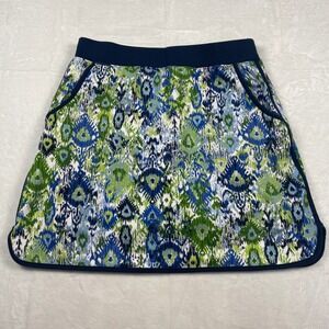 D&Co Active Womens Blue Green Ikat Print Athletic Skort Pockets Size L